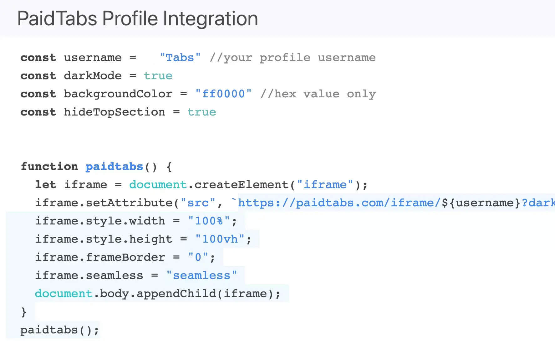 PaidTabs integration code