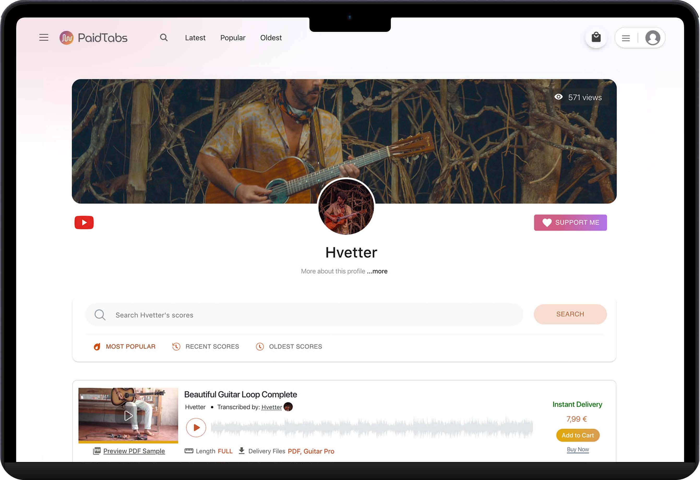 PaidTabs musician profile