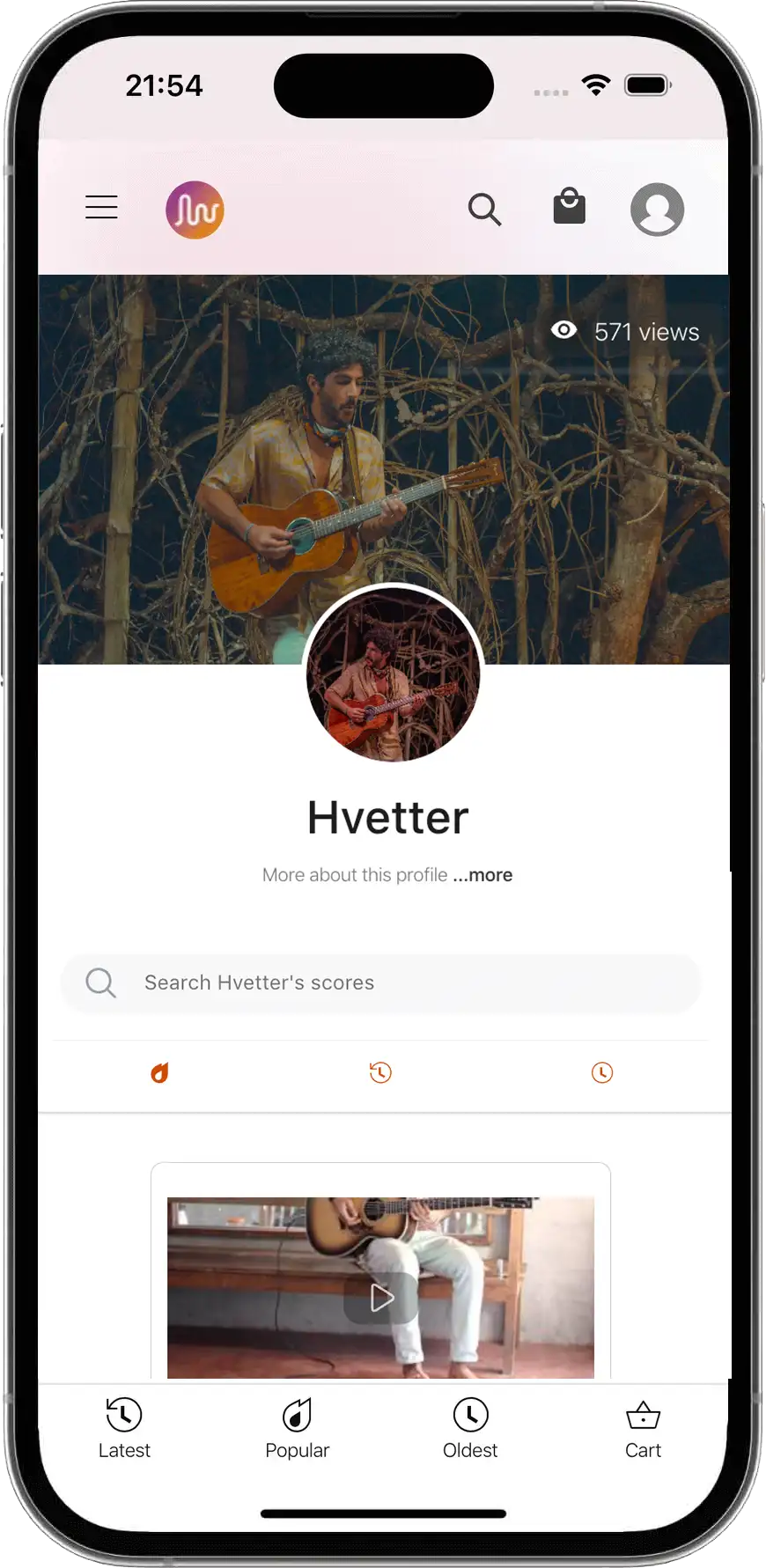PaidTabs musician profile on mobile